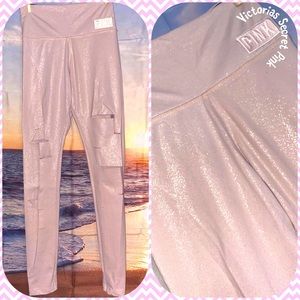 Victorias Secret Pink Glittery & Shimmery Distressed Leggings in Baby Pink